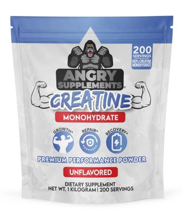 Angry Supplements Creatine Monohydrate 200 Mesh Premium Performance Unflavored Powder - Pure Muscle Fuel for Strength and Workout Endurance for Men and Women (1 Kilo 200 Servings) 2.2 Pound (Pack of 1)