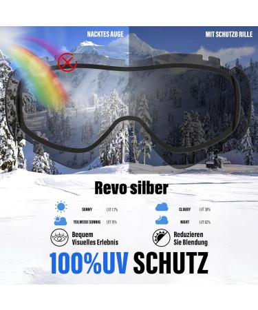 Buy KTEBO Ski Goggles for Men & Women | UV Protection Anti-Fog Mirrored | Perfect for Glasses Wearers - Silver Color - Buy Online on GoSupps.com