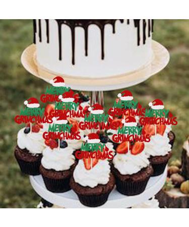 Rsstarxi 24 Pack Merry Grinchmas Cupcake Toppers Red Green Glitter Santa Hat Merry Christmas Cupcake Picks for Grinch Christmas Theme Xmas Holiday Kids Birthday Party Cake Decorations Supplies - Buy Online on GoSupps.com
