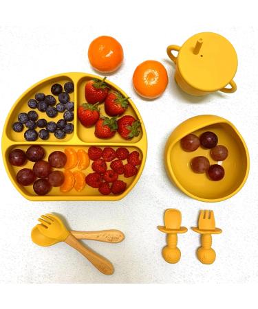O'doe Baby Led Weaning Feeding Set (17 Pcs) | Suction Silicone Bowl, Utensils, Spoons, Bibs, Plate Kit for Self Eating | Yellow V2 - Buy Online on GoSupps.com