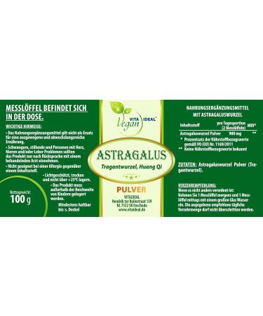 Vitaideal Vegan Astragalus Root Powder 100g - Pure Additive-Free Formula with Measuring Spoons - Boost Your Health Naturally - Buy Online on GoSupps.com