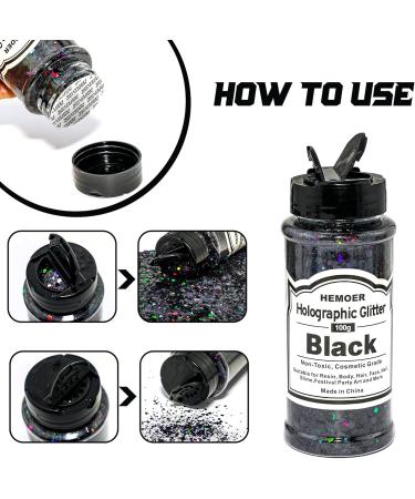 Holographic Chunky Black Glitter Set - 100g for Resin, Body, Hair, Face, Nails, Slime & Art - Buy Online on GoSupps.com