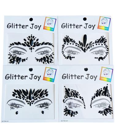 Rhinestone Festival Face Jewels 4-Pack - Temporary Tattoo Stickers for Rave, Body Gems, and Bindi - Black - Buy Online on GoSupps.com