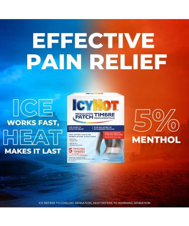 Icy Hot Medicated Patch 5 Count Long-Lasting Muscle & Joint Pain Relief For Simple Backaches Lumbago Strains & Sprains Arthritis Regular Size Patch - Buy Online on GoSupps.com