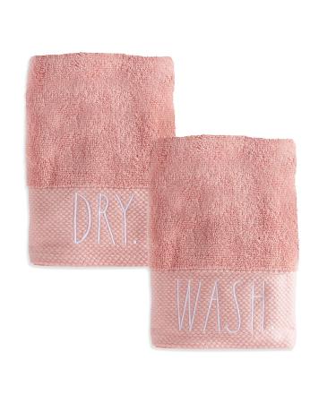 Rae Dunn Hand Towels, Embroidered Decorative Hand Towel for Kitchen and Bathroom, 100% Cotton, Highly Absorbent, Two Pack, 16x28, Embroidered WASH/Dry Coral- "Wash/Dry" 16"x 28"