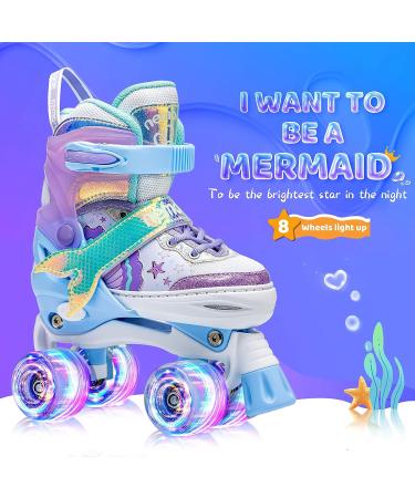 NEMONE Mermaid/Bunny Strawberry Light up Roller Skates | Adjustable 4 Sizes | Purple/Blue Skates for Girls | Indoor/Outdoor Kids Skates - A-Mermaid Medium - Big Kid - Buy Online on GoSupps.com