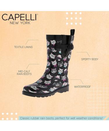 Capelli New York Women's Mid-Calf Rubber Rain Boots - Black Kitty (Size 8) - Buy Online on GoSupps.com