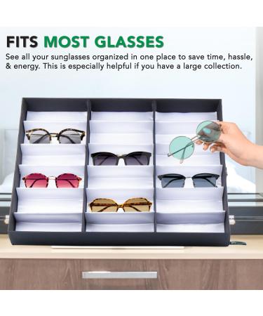 ProSource 18 Slot Sunglasses Organizer Box | Fabric Lined Display Case with Snap Close for Safe Storage - Buy Online on GoSupps.com