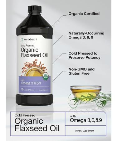Organic Flaxseed Oil 3 Pack - Cold Pressed 16 fl oz - Omega 3 6 9 - Vegetarian Non-GMO Gluten Free Liquid by Horbaach - Buy Online on GoSupps.com