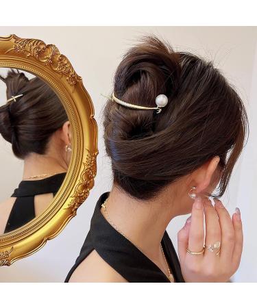 Qeuly 2 Pcs Minimalist Hair Clips Barrettes for Women - Moon Smile Pearl Hair Pins (Silver+Gold) - Buy Online on GoSupps.com