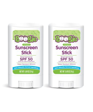 Baby Sunscreen by the Makers of Boogie Wipes, Mineral Sunscreen Stick by Boogie Block, Sunscreen for Kids, Naturally Derived, Water Resistant, Zinc Oxide, SPF 50, 0.49 Oz, Pack of 2 0.49 Ounce (Pack of 2)