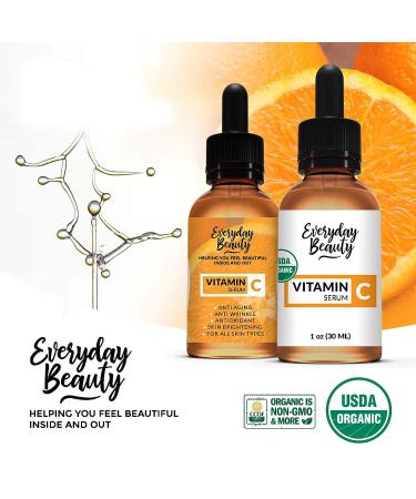 Organic Vitamin C Serum for Face - USDA Certified Anti Aging Facial Serum - 1oz Glass Amber Bottle - Non GMO Formula for Fine Lines & Wrinkles - Buy Online on GoSupps.com