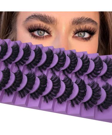 Lashes Mink Fluffy Wispy False Eyelashes 18MM Curly Faux Mink Lashes 8D Volume Russian Strip Lashes Pack 10 Pairs Dramatic Fake Eyelashes Look Like Extensions by Kmilro 01 Curly Fluffy Lashes (F09)
