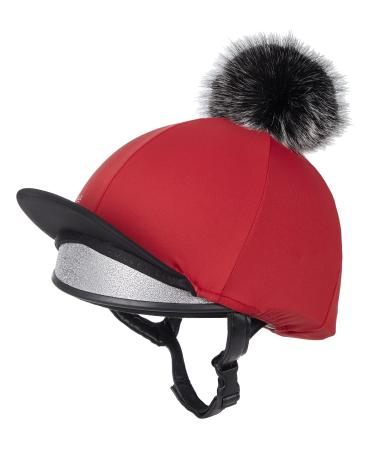 LeMieux Pom Pom Horse Riding Hat Silk with 4 Way Stretch Fabric Coordinates with Base Layers & Saddle Pads - Equestrian Headgear Chilli One Size