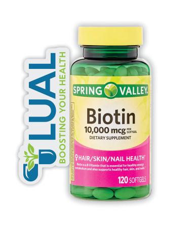 Biotin Hair/Skin/Nail Health. Includes Luall Fridge Magnetic + Spring Valley Biotin (10 000 mg - 120 SoftGels)