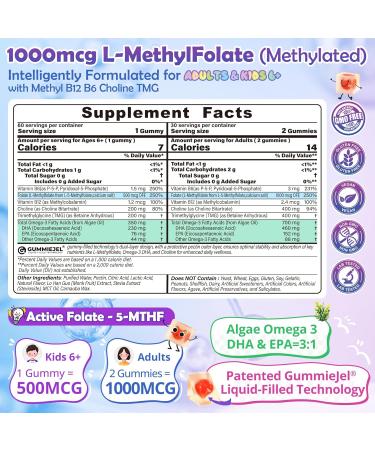 Omega-3 L-Methylfolate 1000 mcg + Methyl B12 Gummies 2Pack - Buy Online on GoSupps.com