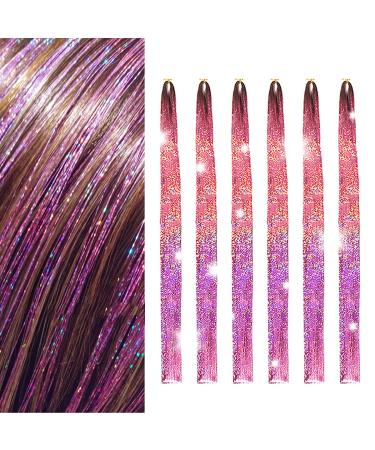 Tototoo Hair Tinsel Bright Pink Fairy Hair 1500 Strands 44 Inch Heat Resistant Glitter Hair Tinsel Strands Kit Sparkling Shiny Hair Extensions Bling Bling for Party (Pink Color/1500 Strands)