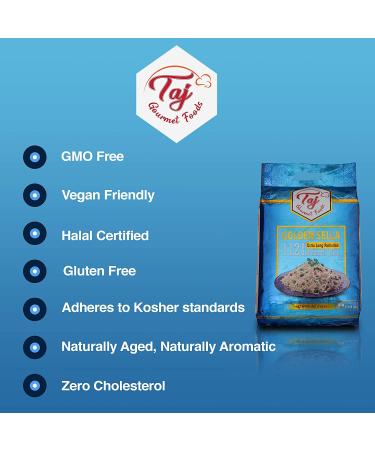 Taj Gourmet 1121 Basmati Rice 10 lbs - Extra Long Sela - Parboiled Golden Sella - Buy Online on GoSupps.com
