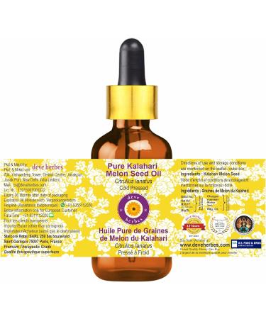 Deve Herbes Pure Kalahari Melon Seed Oil (Citrullus lanatus) with Glass Dropper Cold Pressed 30ml (1 oz) - Buy Online on GoSupps.com
