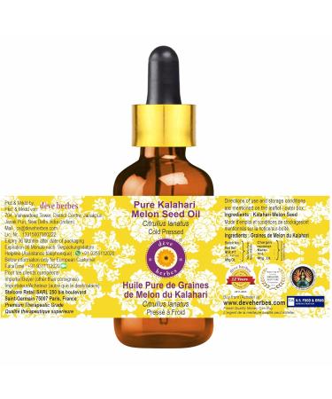 d ve herbes Kalahari Melon Seed Oil (Citrullus lanatus) with Glass Dropper | Cold Pressed | Pure | For Diluting Essential oils | Hair, Skin & Massage | Non-Sticky| Lightweight| Unisex | 15ml (0.50 oz) - Buy Online on GoSupps.com