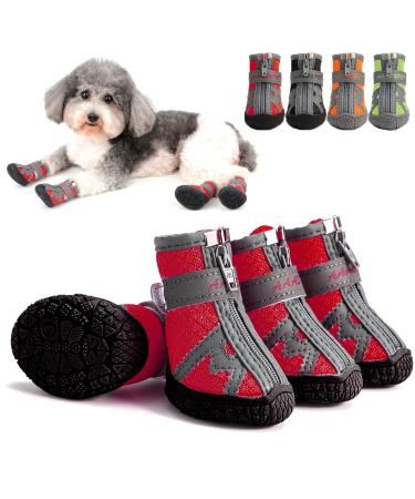 Zweitea dog shoes for small dogs breathable network fabric paw protection zip slip smoothly adjustable reflective outside area boots with robust sole for pet chihuahua red 3#: 1.49 "x1.69" (W*l) red
