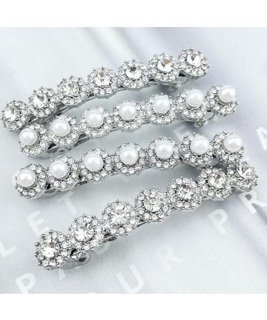 Sparkling Pearl Rhinestone Hair Clips Set for Women - Elegant French Style Barrettes for Hair Styling - Buy Online on GoSupps.com