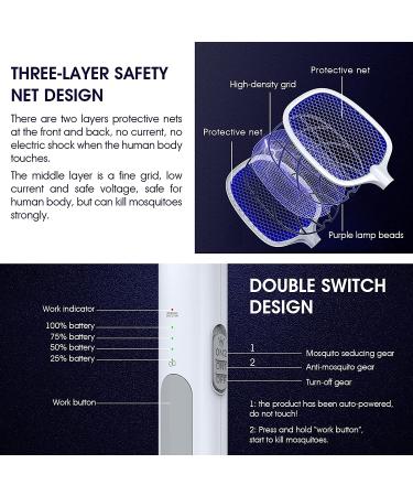 iMirror Bug Zapper Racket - 2 in 1 Rechargeable Electric Fly & Mosquito Swatter (3 Pack, 1800mAH) - Buy Online on GoSupps.com