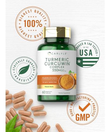 Carlyle Turmeric Curcumin 550mg | 60 Vegetarian Capsules | CurcuWin Extract Complex | Non-GMO & Gluten Free Supplement - Buy Online on GoSupps.com