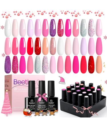 beetles Gel Polish Nail Set 20 Colors Alluring Sweetie Collection Nude Pink Purple Glitter Red Manicure Kit with Base Glossy and Matte Top Coat - Buy Online on GoSupps.com