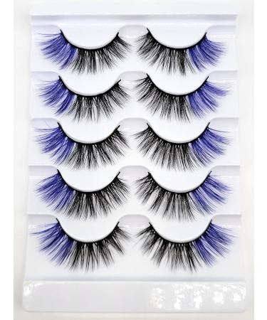 MISSLADY 16mm 5 Pairs Pack 3D Faux Mink Eyelashes with Blue Ends Colored Lashes (FM-204 8-16mm Black with Blue Ends 5 Pairs)