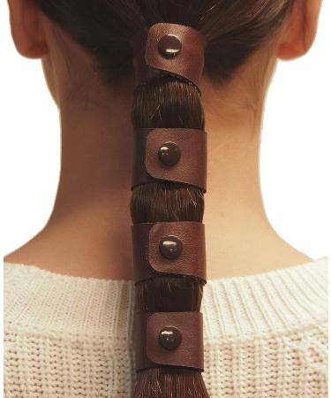 Jissy Leather Hair Ties - Chestnut/Marron - Small Size - Glossy Brown Snaps | Ponytail Holder for Men and Women - Buy Online on GoSupps.com