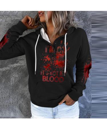Yihaojia Womens Sweatshirt I'm Ok It's Not My Blood Printed Long Sleeve Sweatshirt Blood Splatter Print Hooded Pullover Black#197 X-Large - Buy Online on GoSupps.com