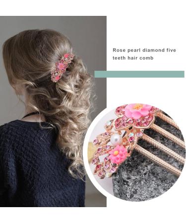 Create idea Flower Hair Comb Rhinestone Wedding Bride Headpiece Decorative Hair Accessories for Wedding Bridal French Twist Bun Full Updos Low Bun Hairstyles Pink - Buy Online on GoSupps.com