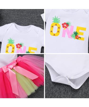 FYMNSI Baby Girl 1st Birthday Outfit - Flower Printed Short Sleeve Romper, Tutu Skirt, Crown Headband 3pcs Set - 1 Year Yellow + Pink - Buy Online on GoSupps.com