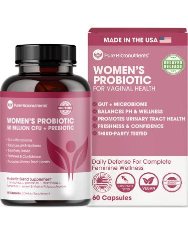 Probiotics for Women PH Balance & Vaginal Health Support 50 Billion CFU Per Serve Gut Digestive & Urinary Tract Care Lactobacillus & Prebiotics 60 Capsules