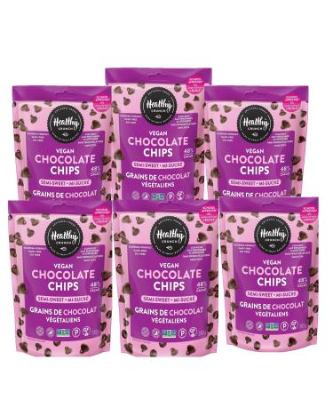 Healthy Crunch Semi-Sweet Chocolate Chips - Dairy Free & Vegan - 6 Units x 283g - Ideal for Chocolate Chip Cookies High Protein Snacks Organic Snacks Nut-Free Spread - Healthy Snacks for Adults
