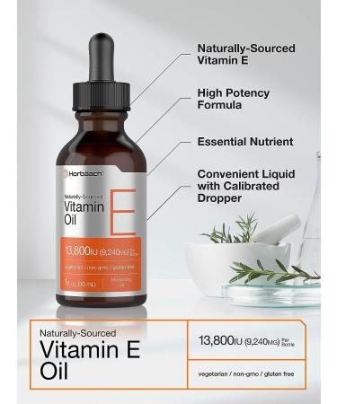 Vitamin E Oil 13,800 IU 1oz | Vegetarian Non-GMO & Gluten Free | Naturally Sourced Supplement by Horbaach - Buy Online on GoSupps.com