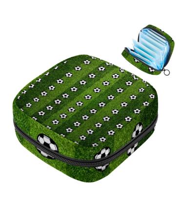 Menstruation pad bag with zipper women's napkin bag tampons collective bags for women and girls (football with grass field) Color 7