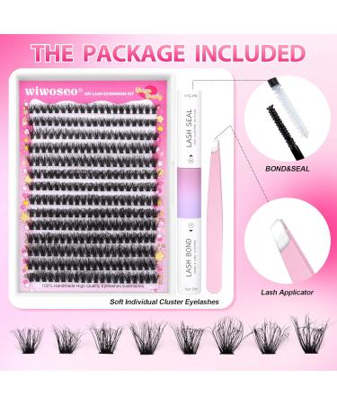 wiwoseo Fluffy Cluster Lashes Kit - Natural Look Russian Lash Extensions with Bond & Seal Glue (0.07D Volume, 9-16MM) - Buy Online on GoSupps.com