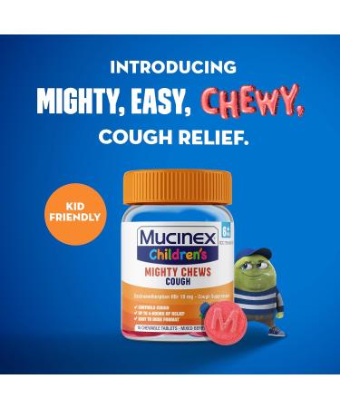 Mucinex Children's Mighty Chews - Kids Cough Suppressant with Dextromethorphan | Easy Dose Mixed Berry Flavor | 16 Chewable Tablets for Travel - Buy Online on GoSupps.com
