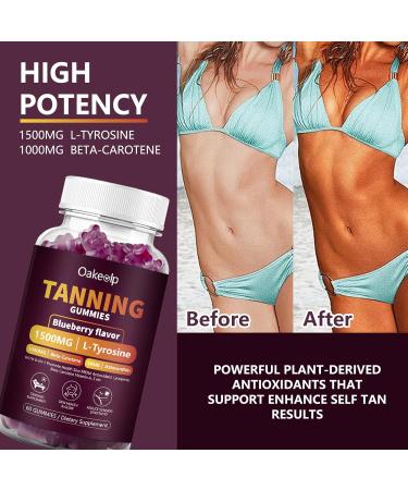 2 Pack Extra Powerful Tanning Gummies 1500mg of L-Tyrosine Daily Tanning Supplement Adults Woman & Men with 1000mg of Beta-Carotene 50mg of Astaxanthin 8500mcg of Vitamin A for Skin Health 60 Count (Pack of 2) - Buy Online on GoSupps.com
