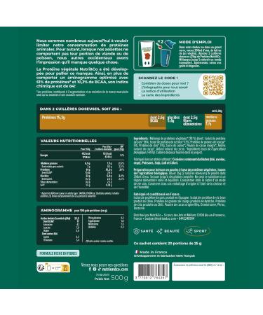 NUTRI & CO Prot ines Veg tales BIO - 4 Sources : Pois Riz Chia & Courge - Riche en BCAA - Vegan Protein 100% naturelle - Go t Naturel Cacao 500g - Sans dulcorant ni additif - Fabriqu en France 500 g (Lot de 1) - Buy Online on GoSupps.com