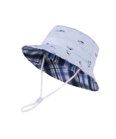 LANGZHEN Beach Sun Protection Hat for Baby Girls Adjustable Toddler Kids Hat Wide Brim Summer Play Hat with Chin Strap Light Blue - Fish 4-8 Years - Buy Online on GoSupps.com