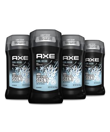 AXE Deodorant Stick For Men For Long Lasting Odor Protection Cool Ocean All Day Fresh Scent Men's Deo, Aluminum Free, 3 Ounce (Pack of 4)