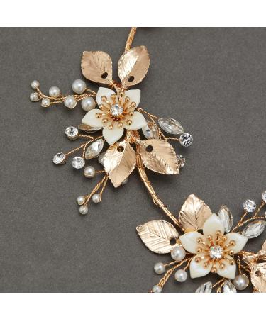 SWEETV Gold Crystal Flower-Leaf Bridal Headband | Wedding Hair Accessories for Brides - Buy Online on GoSupps.com