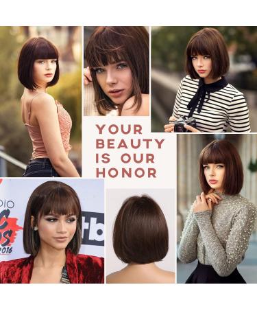 Haircube Short Bob Wig with Bangs for Women - Heat-Resistant Synthetic Fiber for Party Cosplay & Daily Wear (Brown/Black Tea) - Buy Online on GoSupps.com