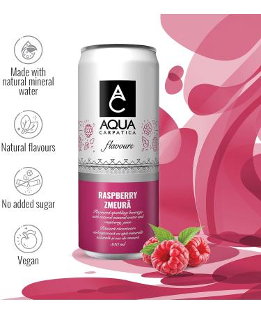 AQUA Carpatica Sparkling Raspberry Flavoured Water 330ml x 4 - Natural Fruit Juice Infused, Alkaline, Rich in Minerals - Buy Online on GoSupps.com