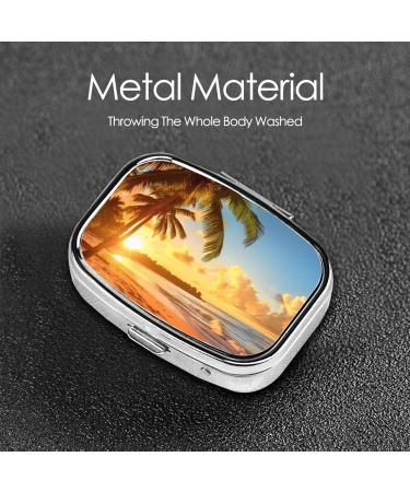 Sunset Hawaiian Palm Tree Compact Mini Pill Box | Travel-Friendly Lightweight Easy Open Design | Square-Shaped Full Frame Print - Buy Online on GoSupps.com