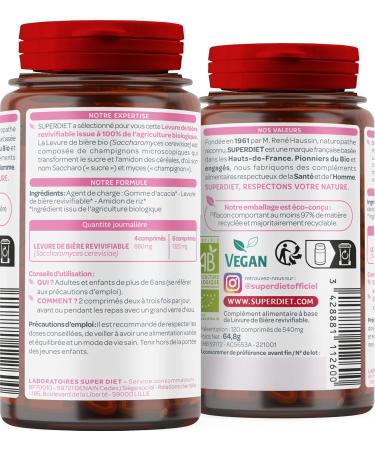 SUPERDIET - ORGANIC REVIFIABLE BEER YEAST - BEAUTY HAIR NAILS SKIN - Phytotherapy - Made in France - 120 tablets - Buy Online on GoSupps.com