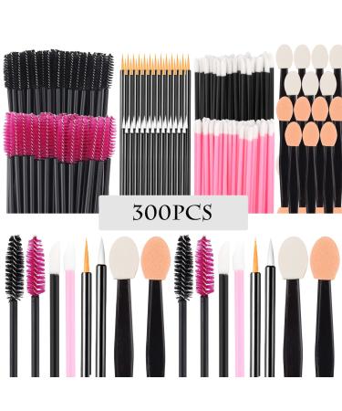 300PCS Disposable Makeup Applicators Tools Kit  Include 100 Disposable Lip Brushes Lip Wands 100 Mascara Brushes Wands Applicator 50 Eyeliner Brushes 50 Eyeshadow Brushes for Eyes and Lips Makeup